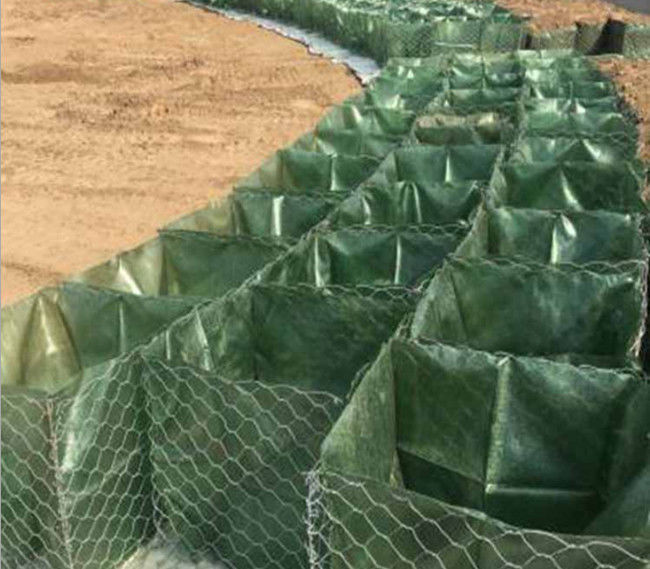 SGS ISO 80x100mm Hexagonal Gabion Basket Cage With Green Geotexile Bag 1